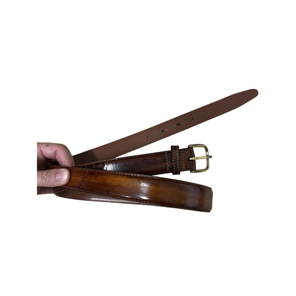 Men’s GENUINE EEL SKIN Belt Solid Brass Buckle Size 36 1” Brown Old‎ Money